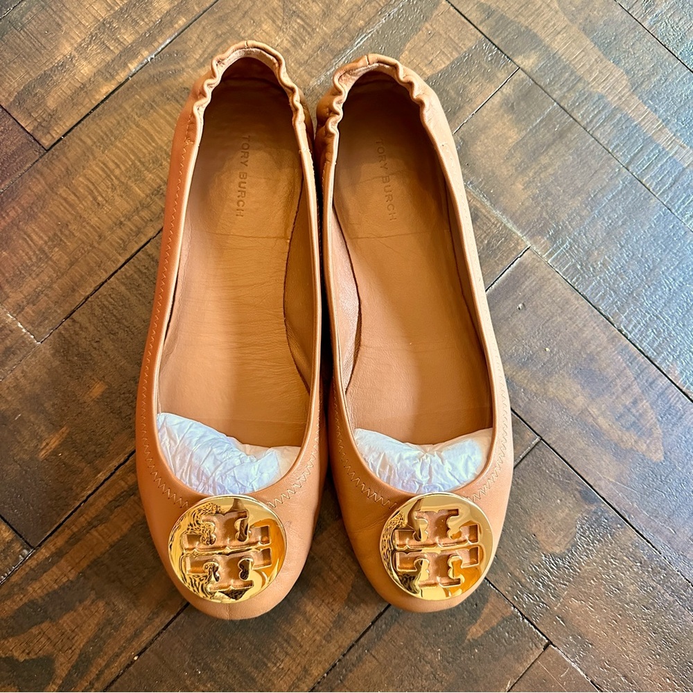 Tory Burch MINNIE Travel Ballet Royal Tan Sz. 8